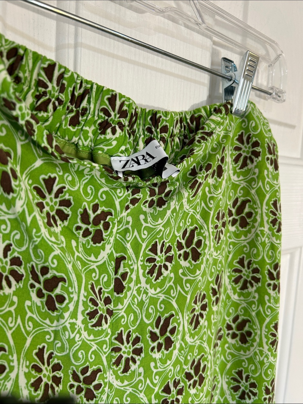 Zara Green & Brown Floral Medallion Print Wide Leg Flowy Pants - Small - Picture 2 of 7
